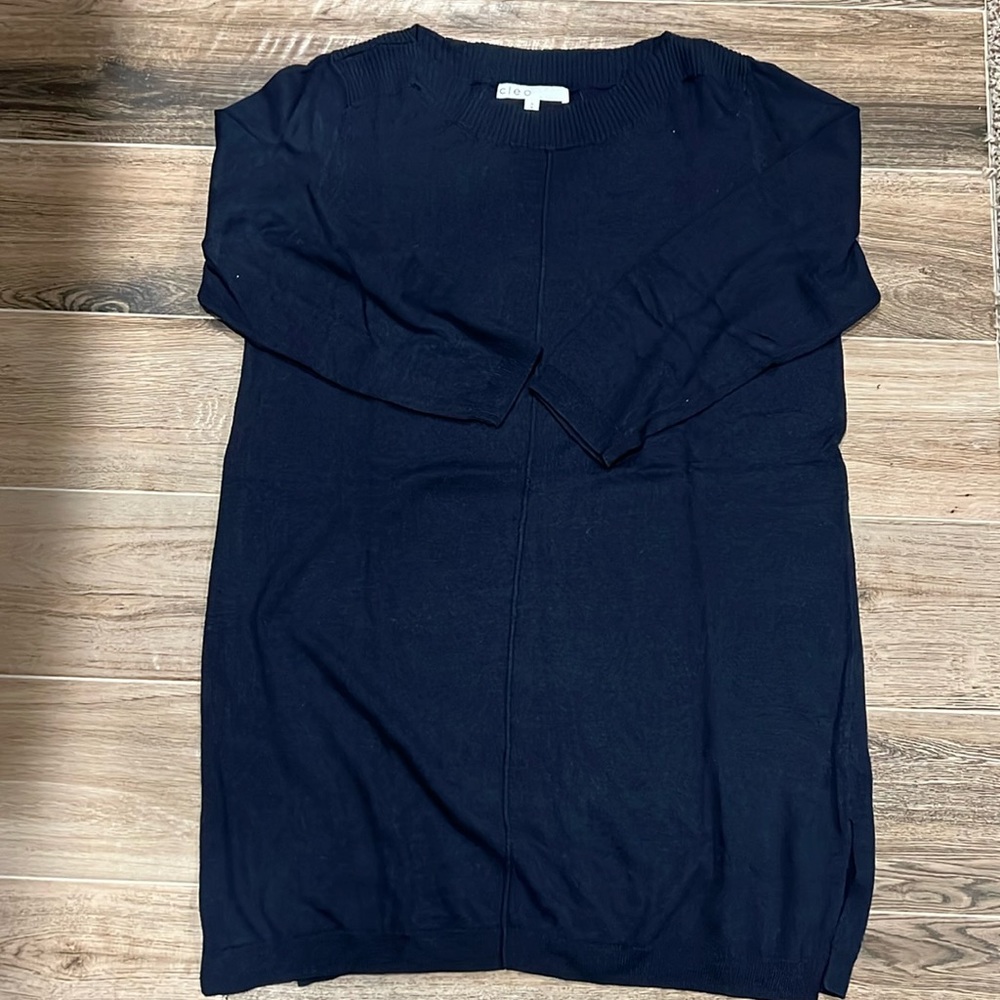 Navy Tunic Sweater with Split Hem